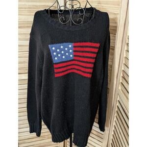 Women's Medium Loose Round Neck National Flag Knitted Sweater Black